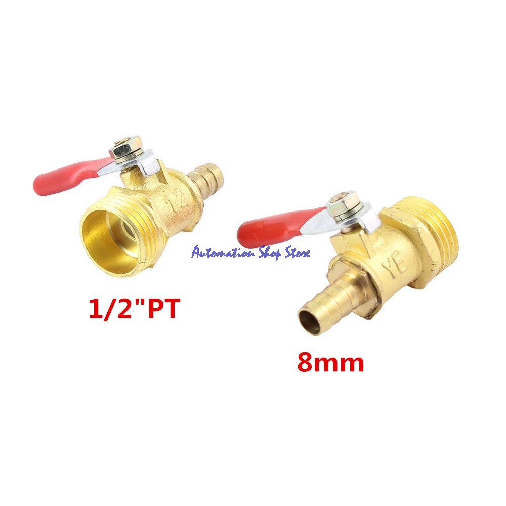 1/2&quot PT Male Thread to 8mm Hose Barb Red Lever Handle Brass Ball Valve | Обустройство дома
