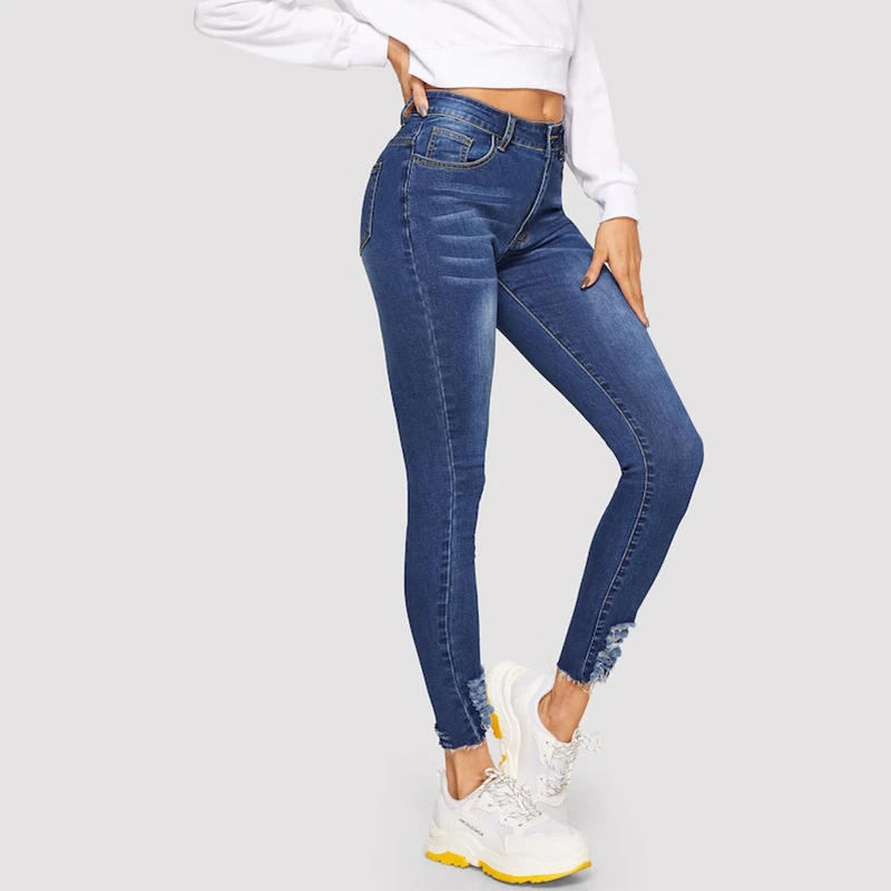 Chrleisure Ripped Jeans For Women Denim Streetwear Skinny Jeans Ladies Fashion Pocket Jeans