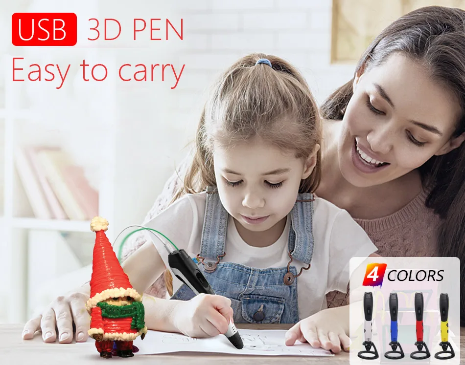 USB 3D ручка плюс с безопасной нитью 1,75 мм подарок на Рождество/День рождения с красивой кожаной сумкой подходит для создания семьи