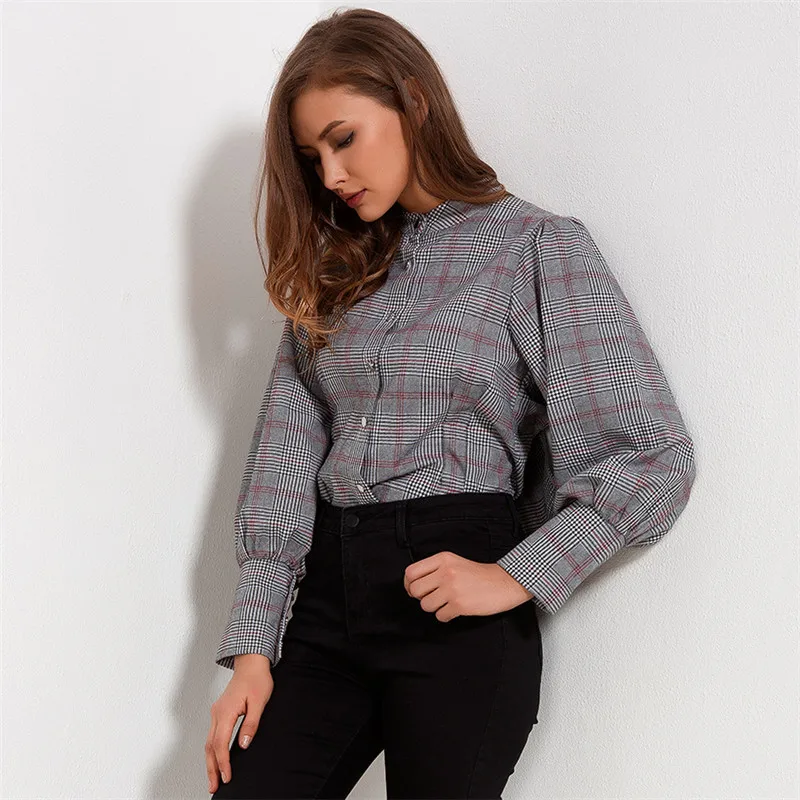 Рубашка женская весенняя с рукавом фонариком|kimono blouse|plaid blouseblouse fashion |