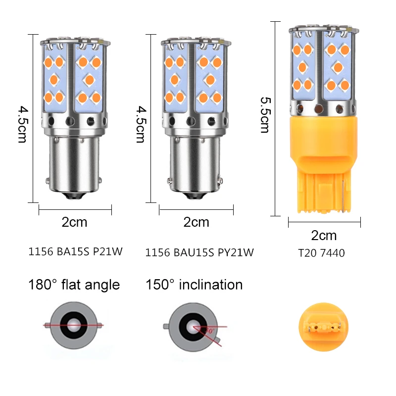 1 шт. светодиодный светильник P21W 1156 BA15S PY21W BAU15S 3030 35SMD лампа Canbus Free T20 7440 W21W для