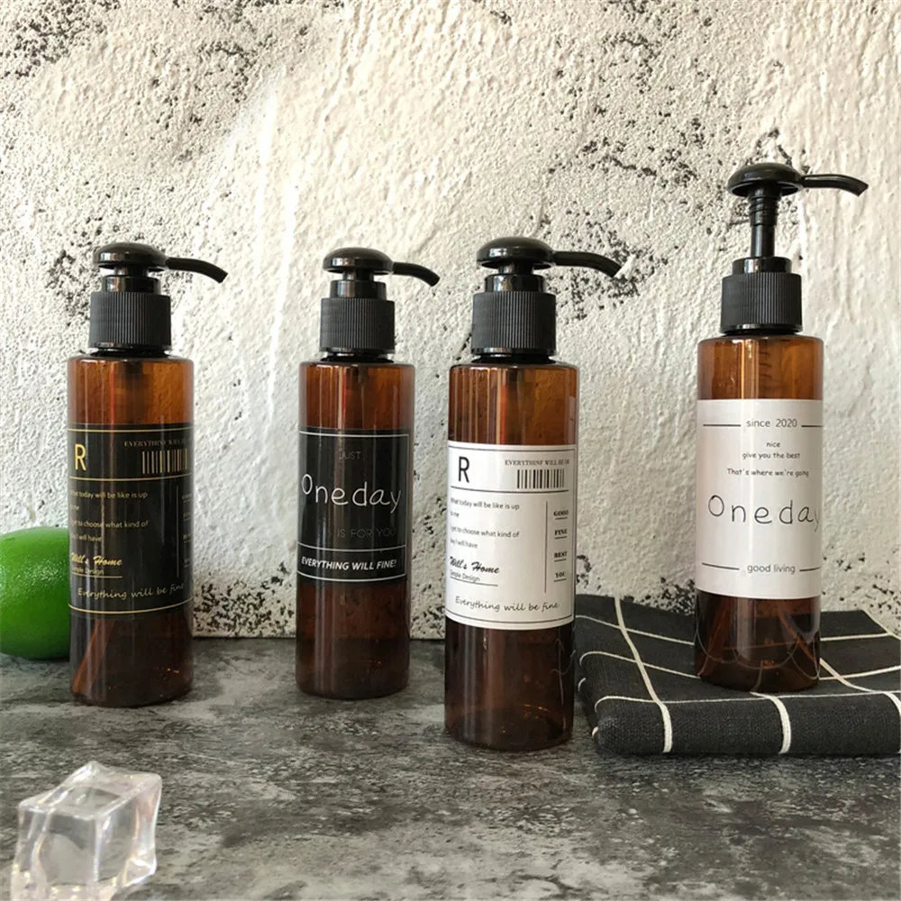 150ml Scandinavian Bath Shampoo Storage Bottle with Sticker Portable Chic Liquid Lotion Travel Organizer Decor | Дом и сад