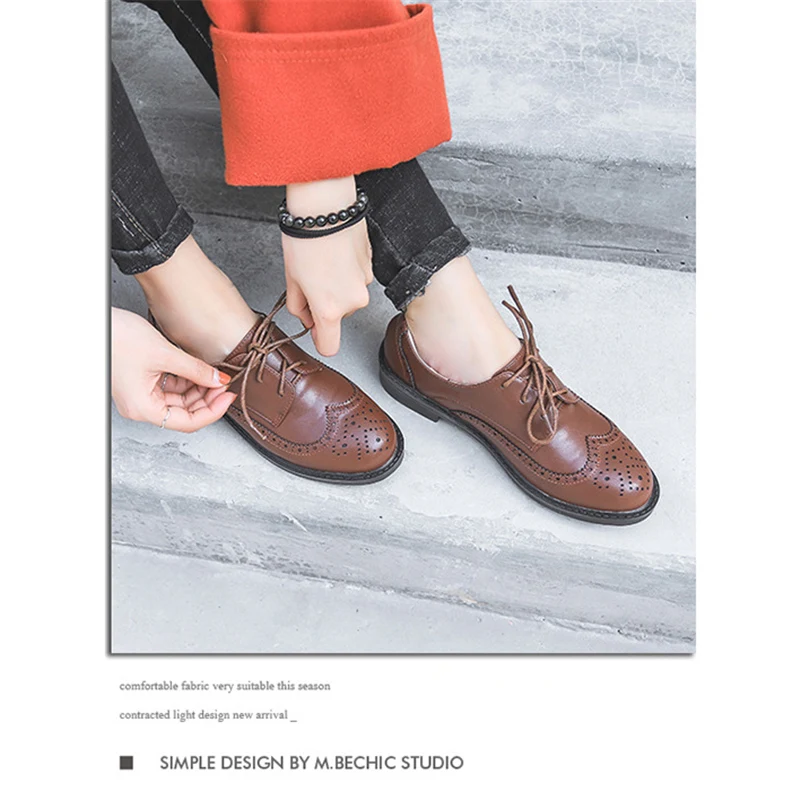 2019 г. Женские Кожаные броги на платформе с бахромой шнуровке в стиле ретро