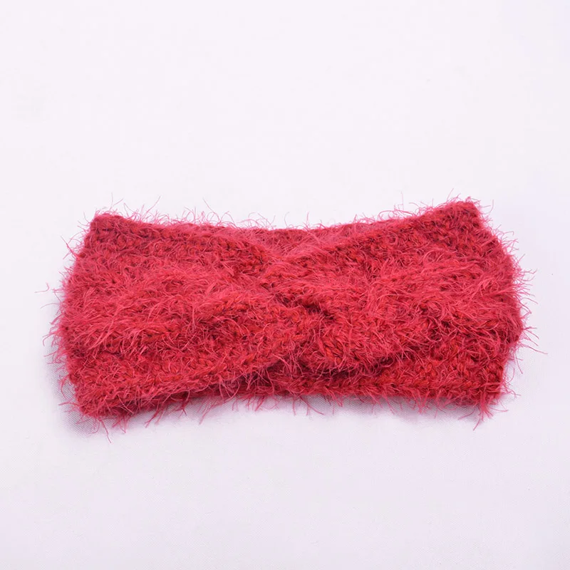 Red headband Новинка, однотонная вязаная крючком Женская повязка на голову, Зимняя Теплая повязка на голову, повязка для волос, для девушек, плетение крестиком, повязки на голову, на год - Цвет: Red headband