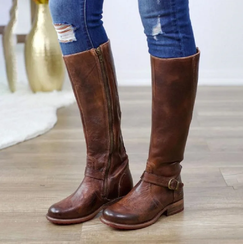 Zapatos mujer Женская зимняя обувь на молнии Искусственная кожа сапоги высотой до
