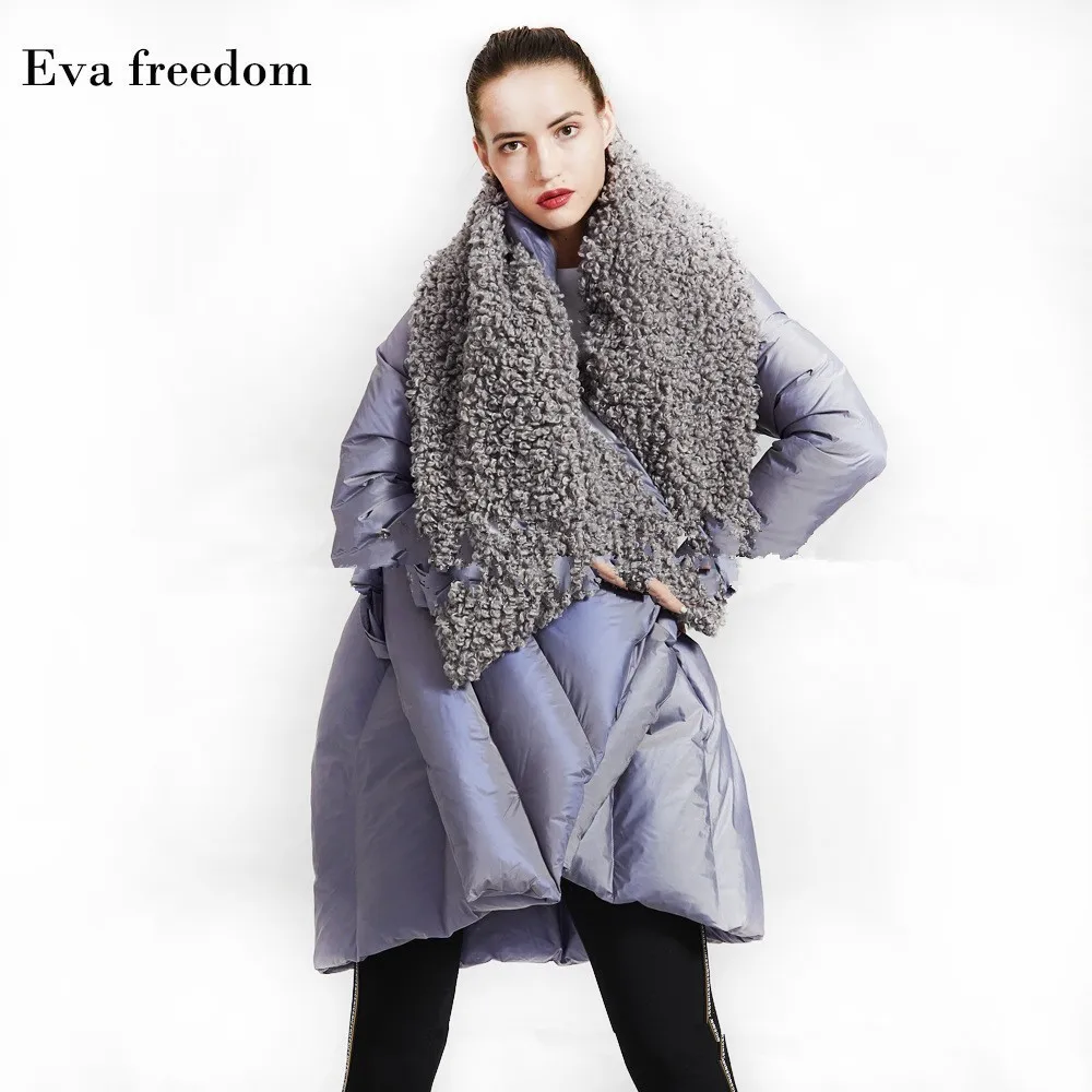 Phantom Blue Eva Freedom дизайн пуховое пальто для женщин зимнее свободное пуховое пальто Имитация пляжной шерсти плащ пуховик женский с капюшоном - Цвет: Phantom Blue
