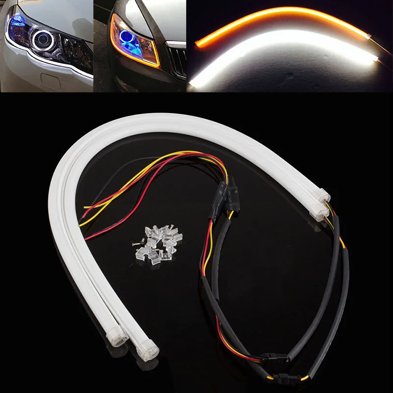 

JX-LCLYL 2pcs 60CM DIY Flexible Tube Car LED Strip White DRL Amber Turn Signal Light