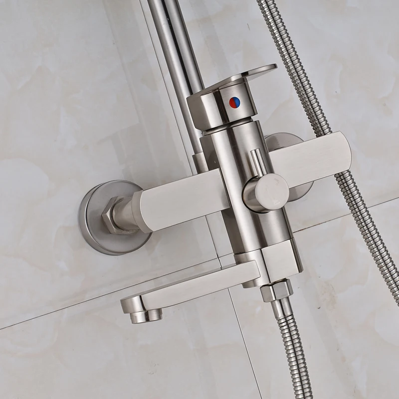 Никелевый матовый смеситель для душа в комплекте настенный кран ванной комнаты
