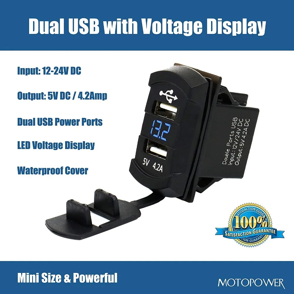 Зарядное устройство MOTOPOWER с двумя USB портами 12 24 В 4 2 А| |