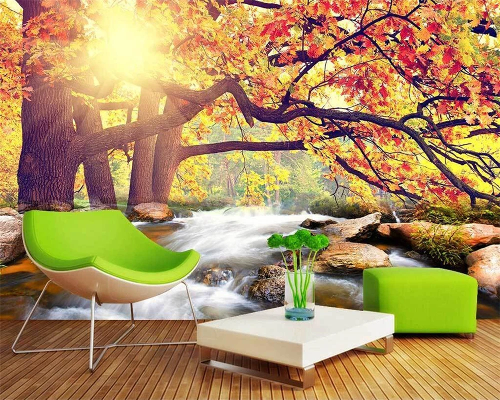 

Beibehang Custom wallpaper Warm sunshine forest Waterfall Waterfall TV backdrop Wall home decor background murals 3d wallpaper