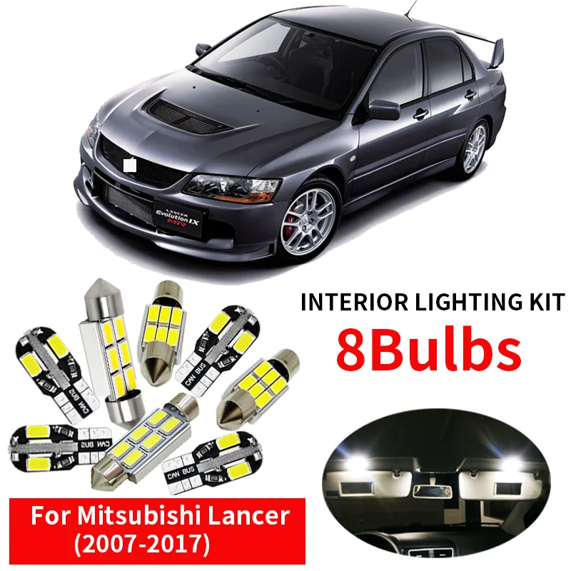 8 шт. светодиодный светильник для салона автомобиля белый Mitsubishi Lancer 2007
