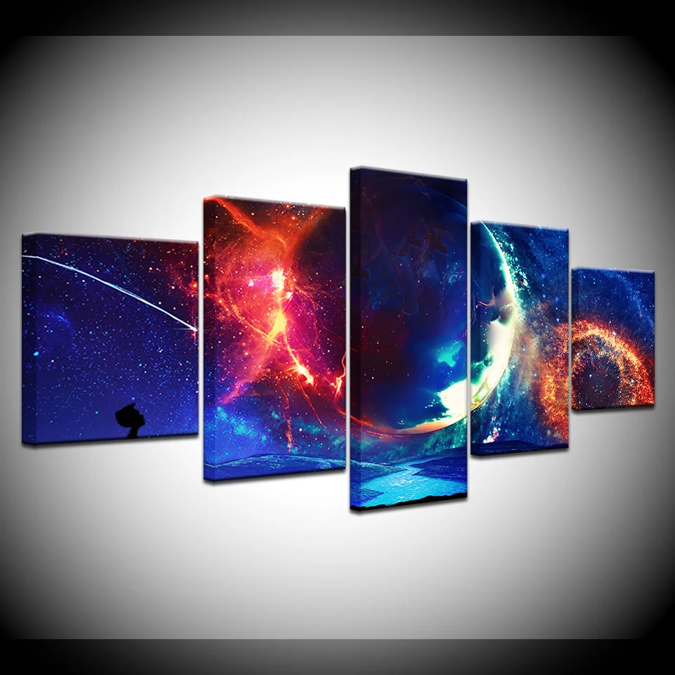 

Painting Canvas Modular Decoration 5 Panel Planet Landscape Home Decor Frame Modern Wall Art Starry Sky Pictures For Living Room