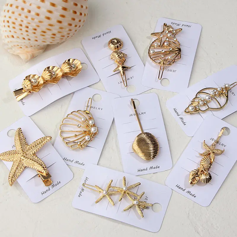 Женская заколка для волос JJFOUCS Золотистая в форме морской раковины металлическая