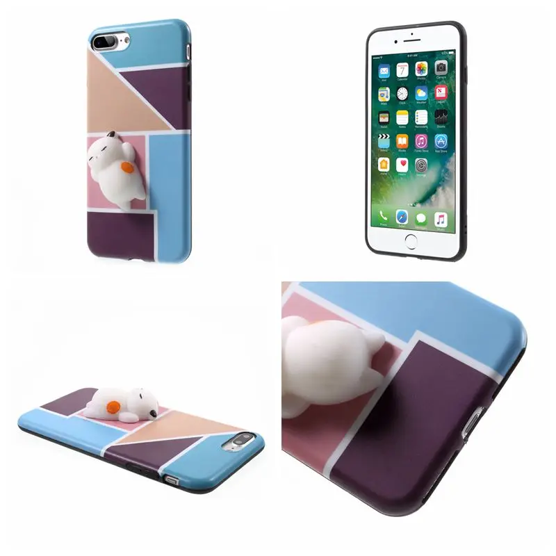 Dulcii For iPhone 7 Plus 5.5 3D Squishy Silicone Cartoon TPU Mobile Cover - Lazy Cat / Geometric Figure |