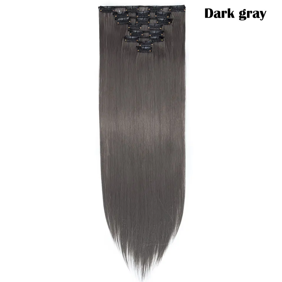 dark grey SNOILITE 8 шт./компл. 26 дюймов 18 зажимы длинные прямые волосы на заколках для наращивания из искусственных волос заколки для волос для женщин, черный парик, заколки, заколки для волос - Цвет: dark grey