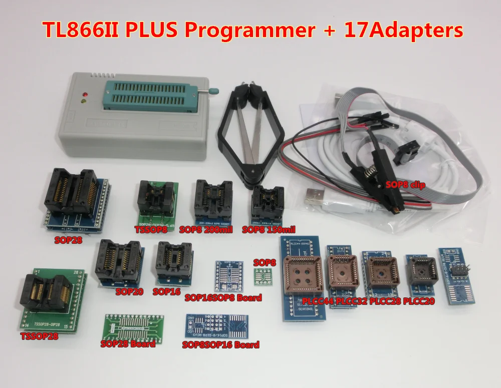 TL866II Плюс Программатор+ 24 адаптера+ IC зажим высокоскоростной AVR MCU Flash EPROM программатор Замена TL866A/CS
