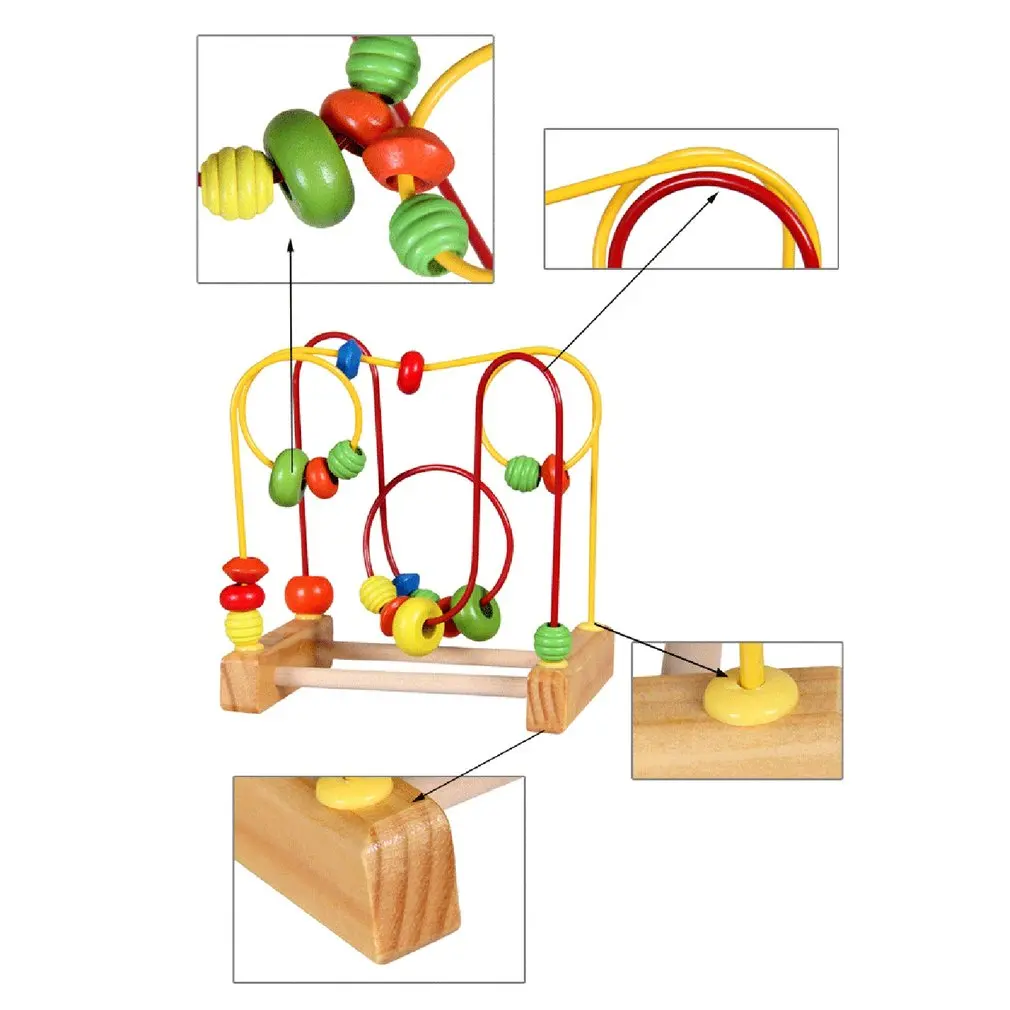 Mini laberinto de alambre de cuentas de madera colorido para ni&ntilde;os, juguete educativo interactivo para desarrollo de beb&eacute;s-3