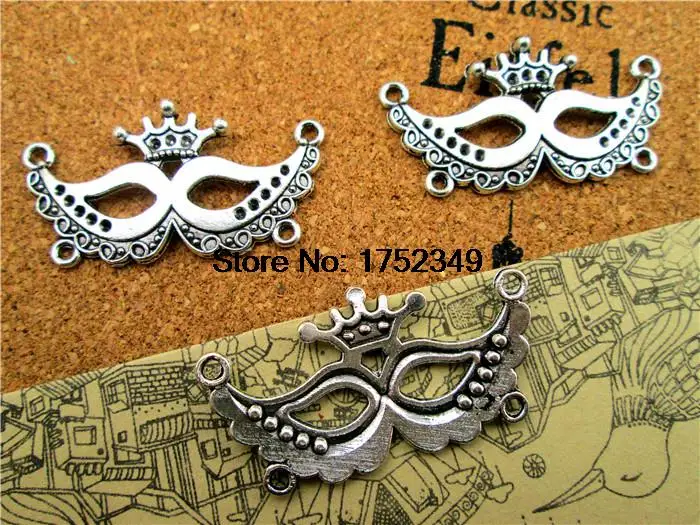 

50pcs--Mask Charms, Antique Tibetan silver Huge Crown Halloween Face Mask charm Pendants, Crown Mask Connector 20x39mm
