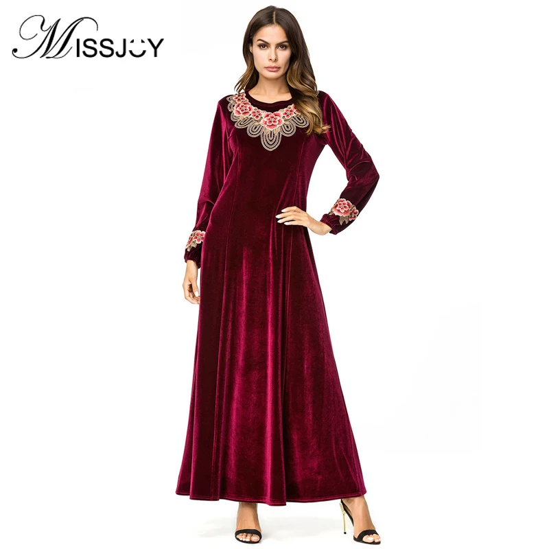 MISSJOY, новая мода, марокканский кафтан, Дубай, абайя, платье для мусульманских женщин, с вышивкой, зимнее красное платье, Musulmane longue Elbise
