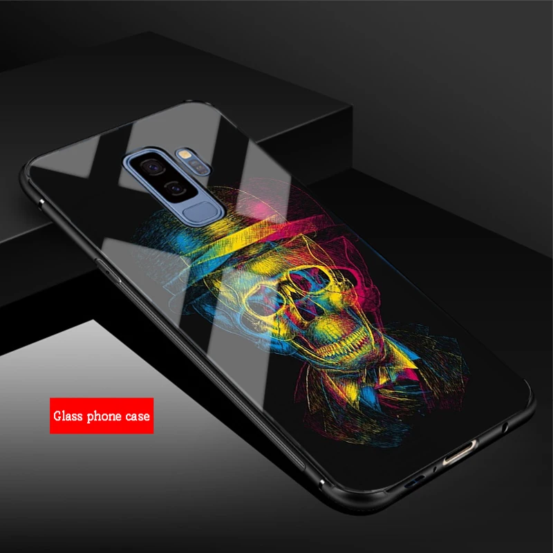 Чехол из закаленного стекла для телефона для samsung Galaxy A6 A6S A8 A8S J6 J8 S8 S9 S10 PLUS NOTE 8 9 Ретро Стиль цветок череп - Цвет: B19040709-07.jpg