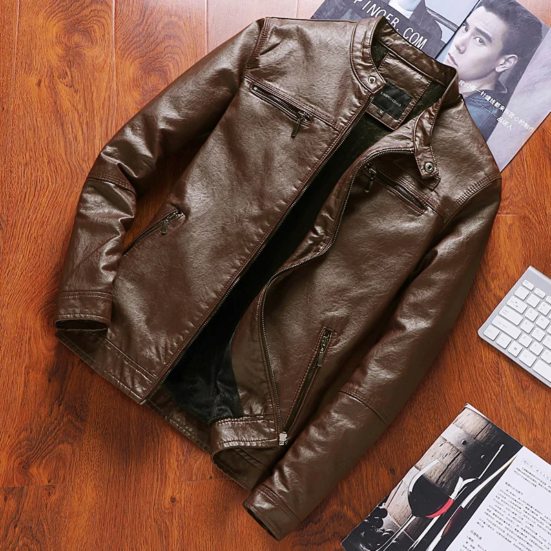 

2020 New Casual Velet Lining Veste Cuir Moto Homme