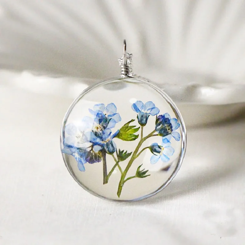 1 шт. сушеный цветок ожерелье Настоящее forget-me-Not живое растение Посеребренная Подвеска ожерелье ювелирные изделия - Окраска металла: 1