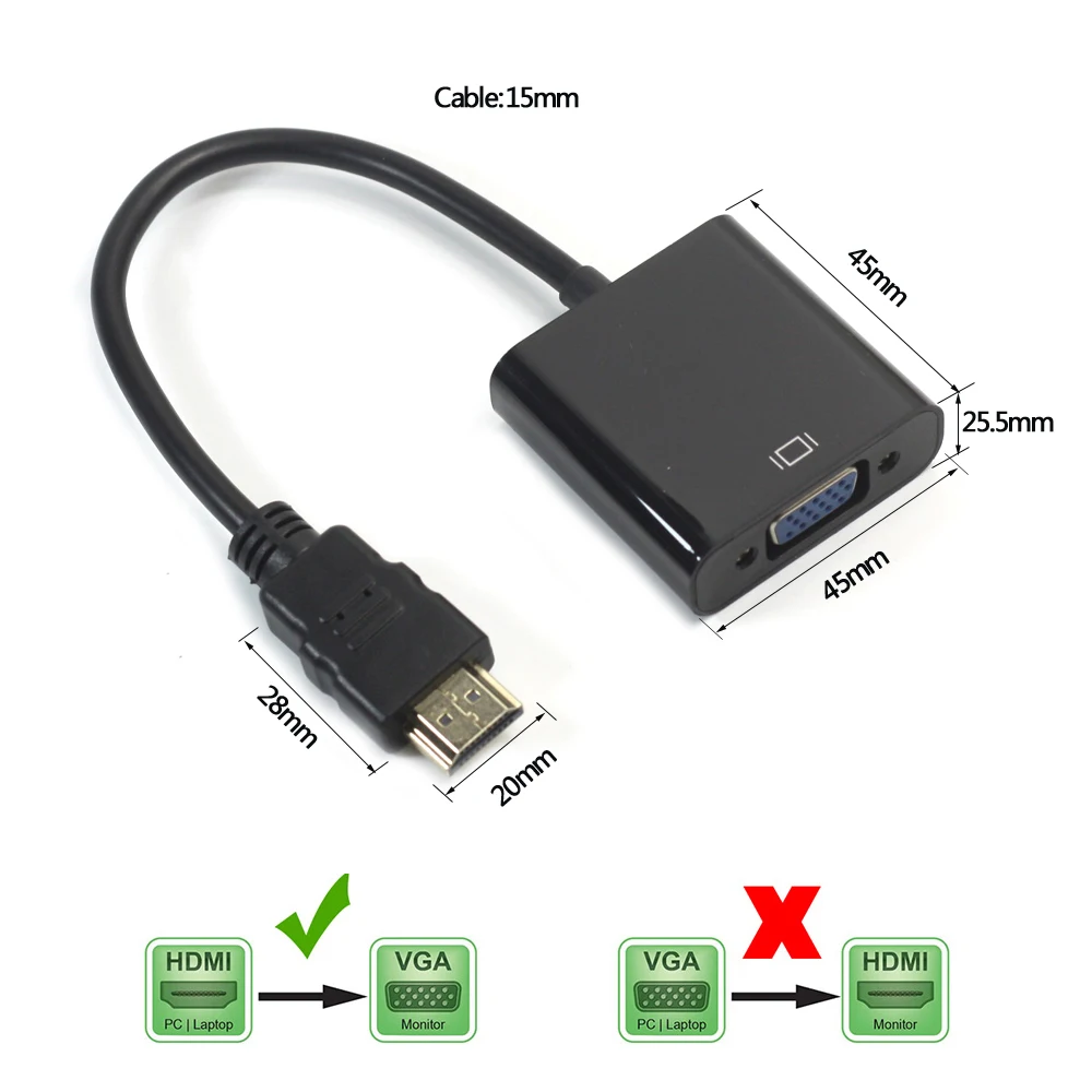 Адаптер AIXXCO 1080P HDMI в VGA кабель преобразователя цифрового сигнала аналоговый для