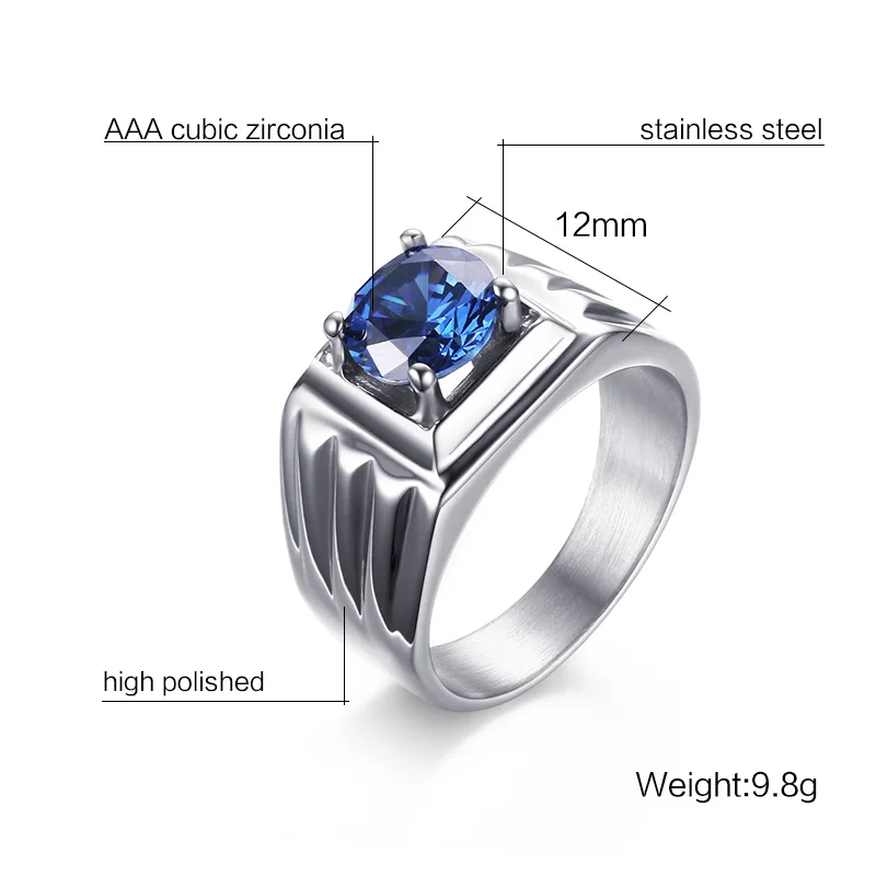 Модное кольцо для помолвки мужчин из нержавеющей стали 316l с искусственным камнем