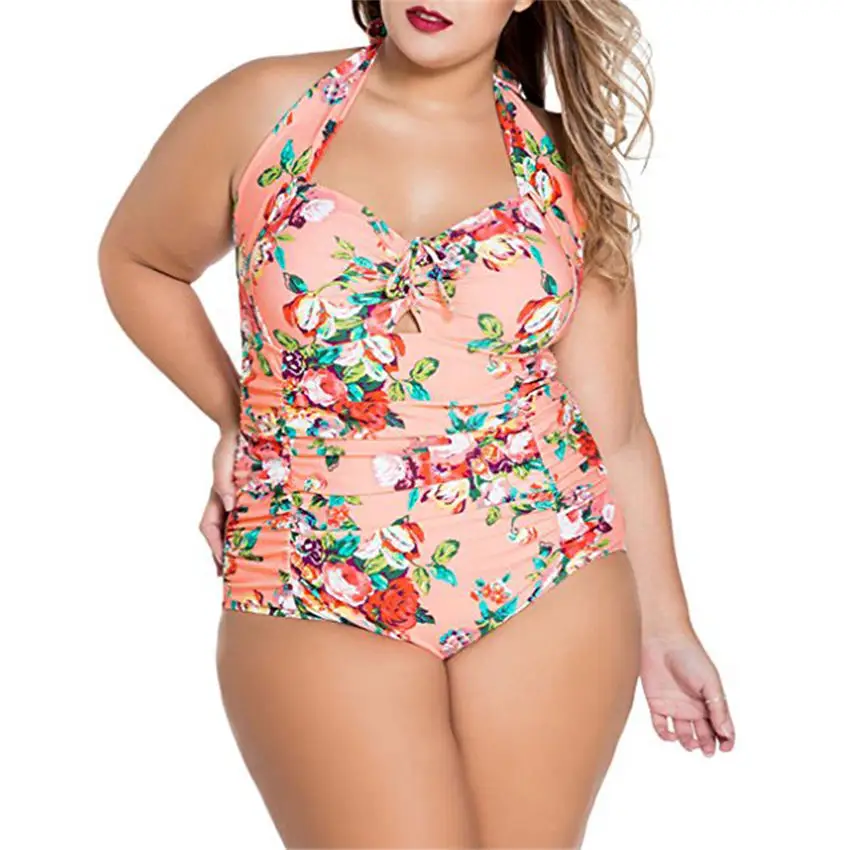 Pink 5XL большой размер купальник женский цельный купальник плюс Монокини Цельный Badpak Цветочный купальник большой 3XL N50 - Цвет: Pink
