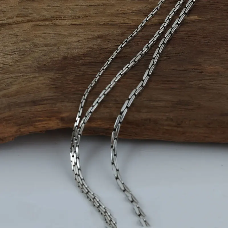 

FNJ 925 Silver Necklaces for Jewelry Making 1.5mm 2mm 3mm Cross Bamboo Chain Original S925 Thai Silver Women Men Necklace