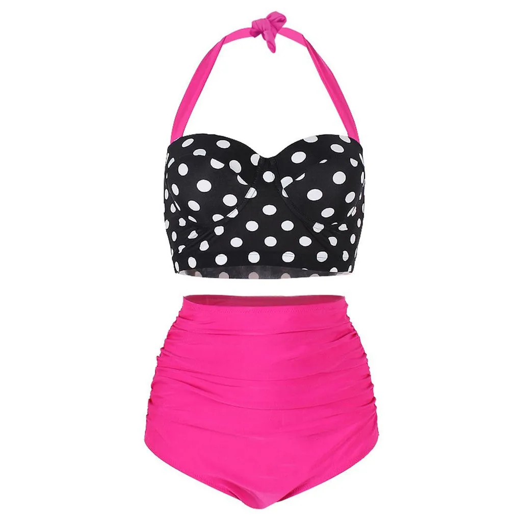 Для женщин Высокая Талия бикини Купальники Swimuit Женские Ретро Beachewear бикини халтер купальные костюмы Сексуальная stroje k pielowe; искусственная кожа; Прямая(дропшиппинг); damskie