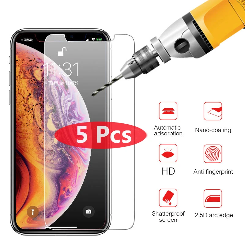 

5 шт закаленное стекло для iPhone XR XS Max X защита экрана на iPhone 7 8 Plus стеклянная пленка для iPhone 5 5S SE 6 6s 4S защита