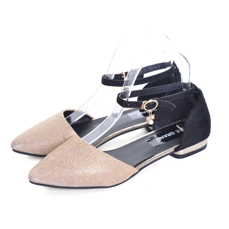 Золотые сандалии на плоской подошве летние туфли платформе без застежки женская