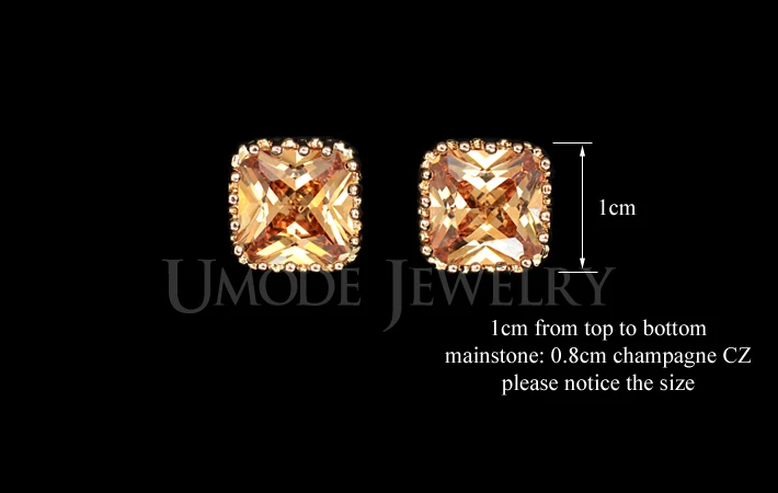 Женские серьги гвоздики с кристаллами UMODE сережки золотого цвета огранкой
