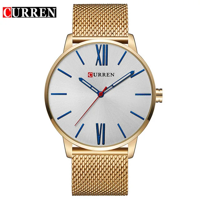 gold white Relogio Masculino мужские модные повседневные Бизнес наручные часы Curren часы мужские брендовые Роскошные полностью Стальные кварцевые часы мужские часы - Цвет: gold white