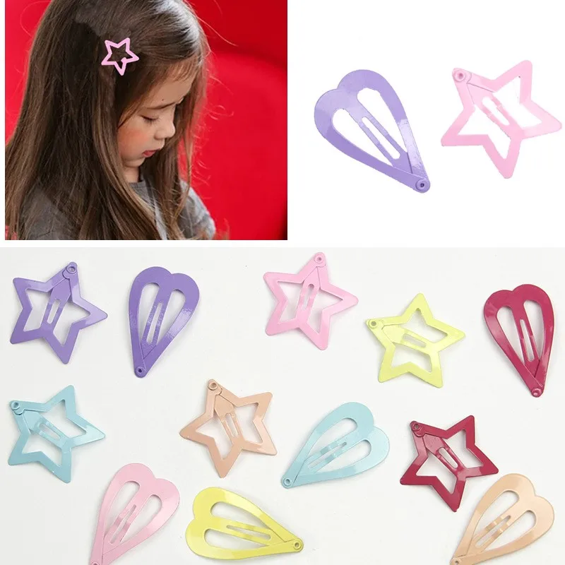5PCS Japan and South Korea Lovely Heart Five-point Star Children Hairpin Girl Cute Candy Bangs Headdress Accessories Wholesale | Детская
