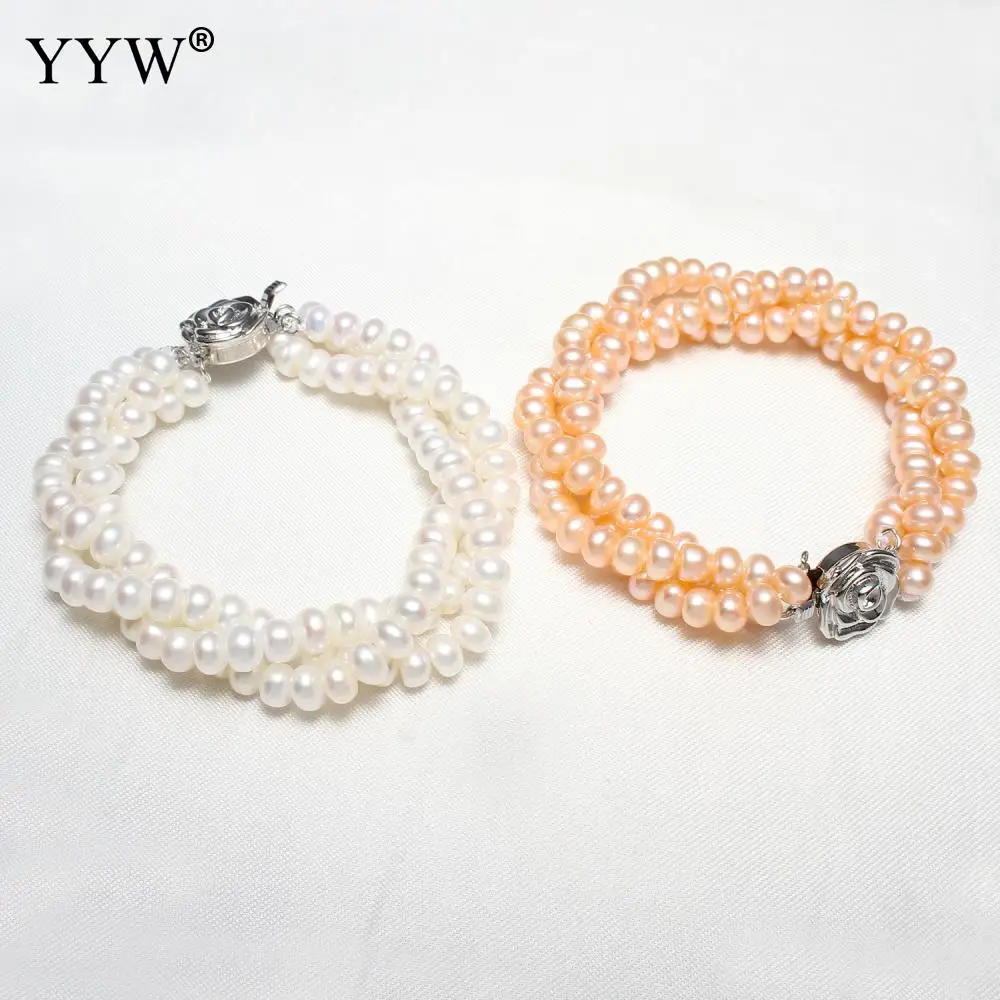 Fashion Freshwater Cultured Pearl Bracelets Flower for Woman Jewelry Clasp Multilayer White Pink Natural Beaded | Украшения и
