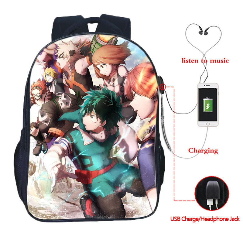 13 Boku No Hero Academy USB зарядный рюкзак для студентов, мальчиков и девочек, сумки, модный школьный рюкзак для подростков, повседневный рюкзак - Цвет: 13