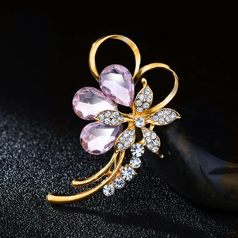 Женская Классическая брошка с большим блестящим кристаллом 3 вида цветов в