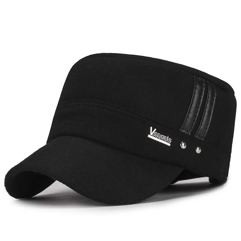 Women Men Winter Warm Woollen Blends Flat Sports Caps Service Army Snapback caps Earflaps Chapeu Casquette Military Hats | Аксессуары