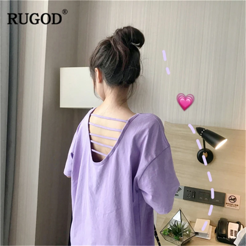 RUGOD 2019 Новинка Arrvial Женская однотонная открытая спина горизонтальная футболка с