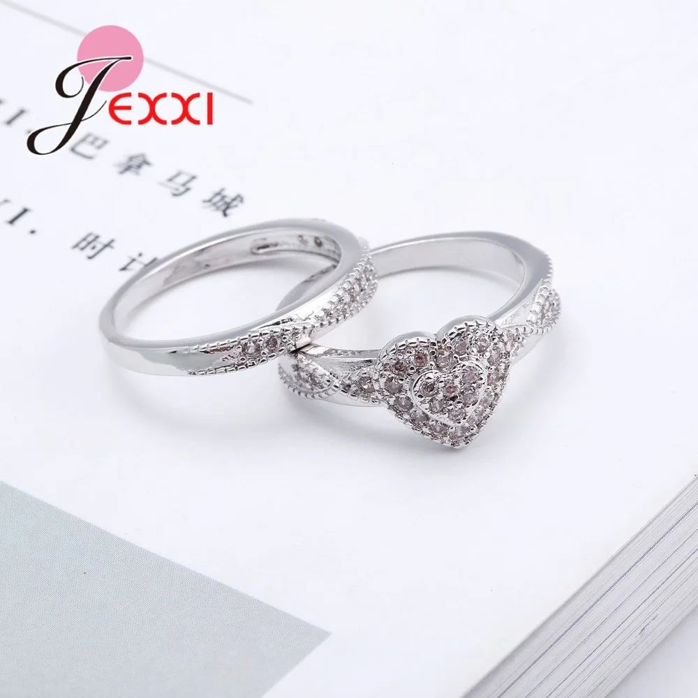 2 шт Сверкающее большое сердце кубического циркония кольцо для женщин