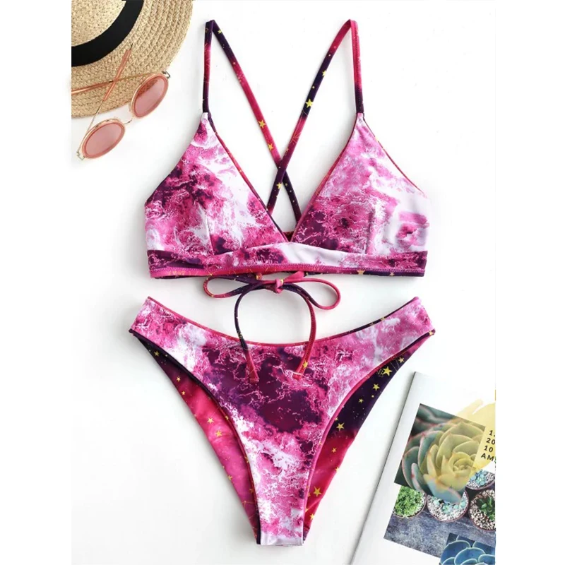 Simplee треугольник купальник бикини женщины принт звезды большой размер женский