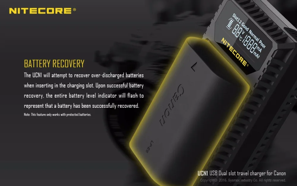 Nitecore UCN1 цифровой USB Зарядное устройство для цифровой однообъективной зеркальной камеры Canon EOS LP-E6 LP-E6N LP-E8 батареи EOS 5D Mark II III 5DS R 6D 60D 60Da 7D 70D xcio