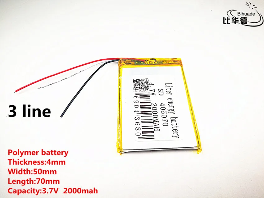 

5pcs/lot 3 line Good Qulity 3.7V,2000mAH,405070 Polymer lithium ion / Li-ion battery for TOY,POWER BANK,GPS,mp3,mp4
