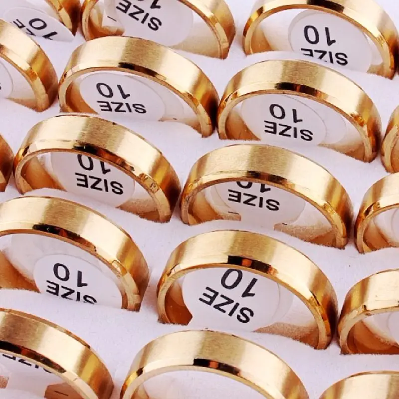 QianBei Free 5pcs Sainless Steel Ring Simple Gold Color Rings Lovers Fashion Wedding Jewelry Party Women Men Valentine's gift |