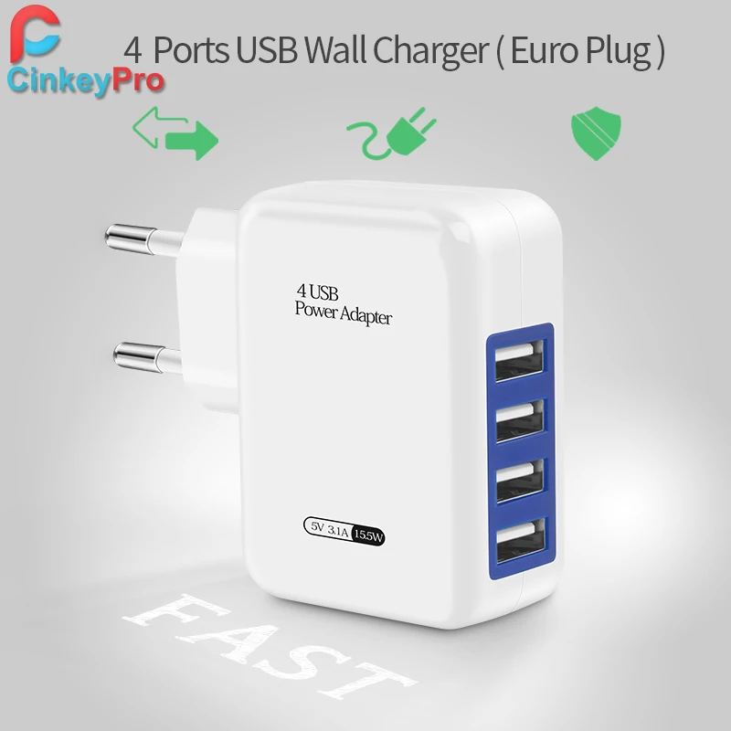 CinkeyPro 4 Порты несколько стены USB Smart Зарядное устройство Адаптер мобильного телефона 5В 3A зарядка Быстрая зарядка для iPhone iPad samsung XiaoMi