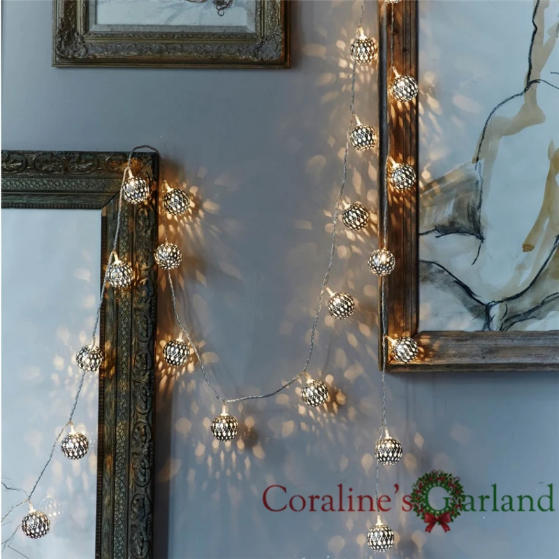 Светодиодная гирлянда с 20 металлическими шариками на батарейках 3 м | Освещение