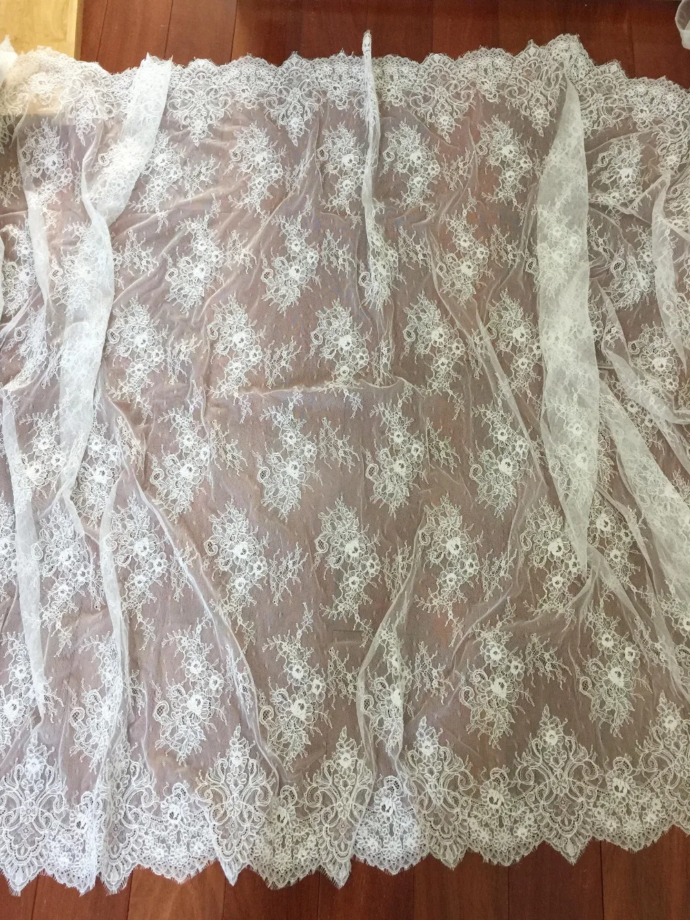 

3m Bridal Alencon Lace Fabric, Lingerie Lace, Eyelash wedding lace fabric, Bridal Gown Wedding Dress Lace Fabric