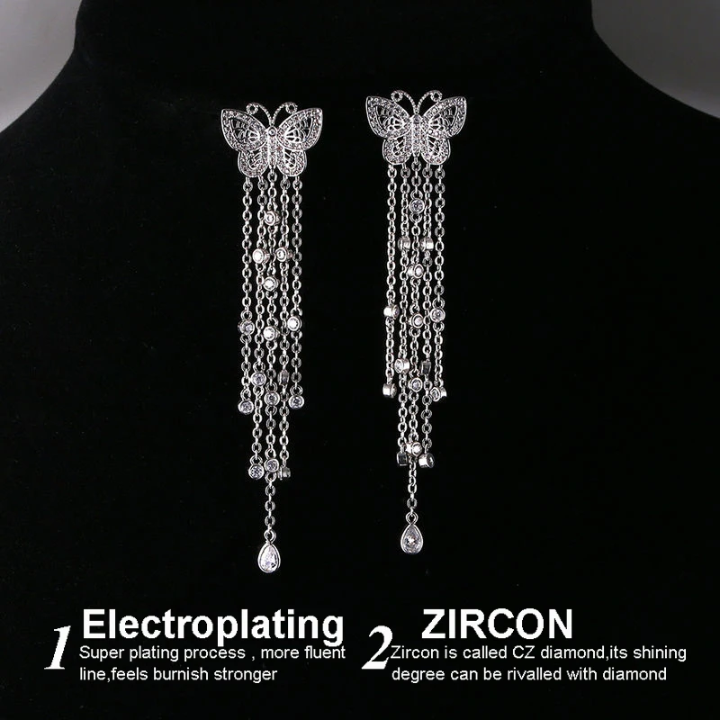 2017 элегантные серьги с бабочкой и кисточками высококачественные длинные